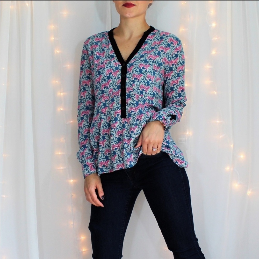 ANTHROPOLOGIE Vanessa Virginia Honore Tiger Print Top